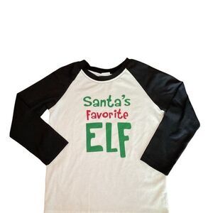 PatPat Girls Size Small 4/5 Santa's‎ Best Elf Christmas T Shirt Black White